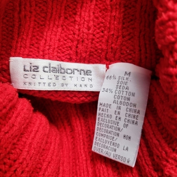 Vintage Liz Claiborne Red Gold Silk Cotton Ornate Regency Turtleneck Sweater M - Picture 8 of 8